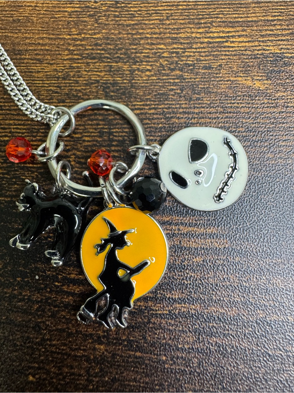4/$20 Halloween Witch & Skull Charm Necklace - Orange & Black Jack Skellington